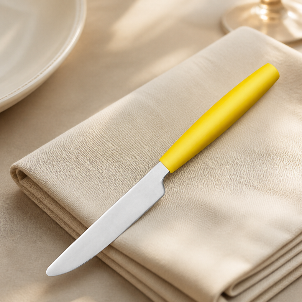Commercial dessert knives with yellow handles, 12 pack, 195mm