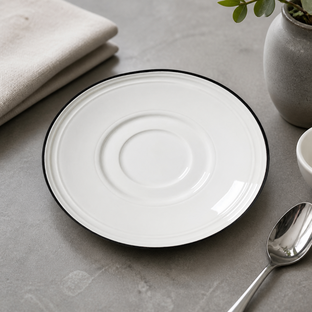 Commercial Black Band Saucers 150mm for Dining - 12 Pack