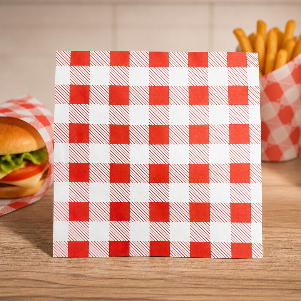 Commercial greaseproof paper sheets 250x250mm red 200 pack