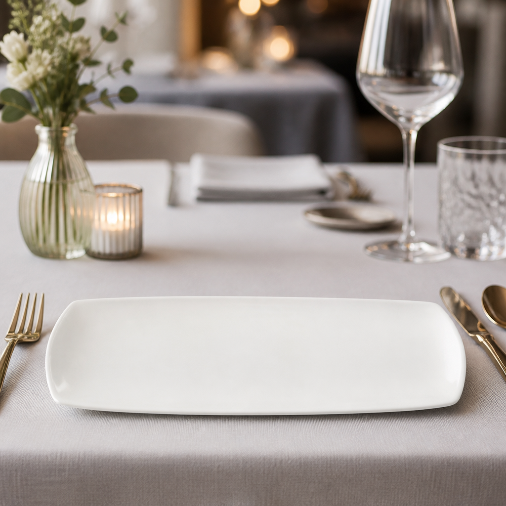 Commercial Rectangular Porcelain Plates 355 x 140mm 6 Pack