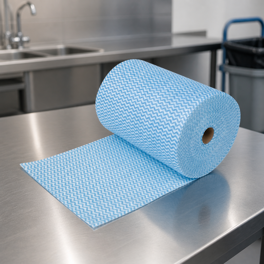 Commercial Non-Woven Cleaning Cloth Roll 300 Sheets Blue