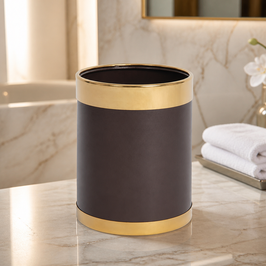 Commercial Waste Paper Bin 10.2Ltr Brown With Gold Rim