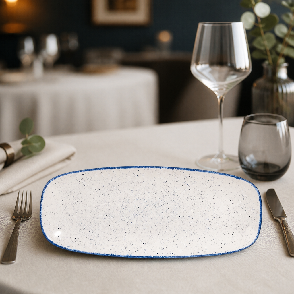 Commercial Rectangular Plates Indigo Blue 298mm 12 Pack