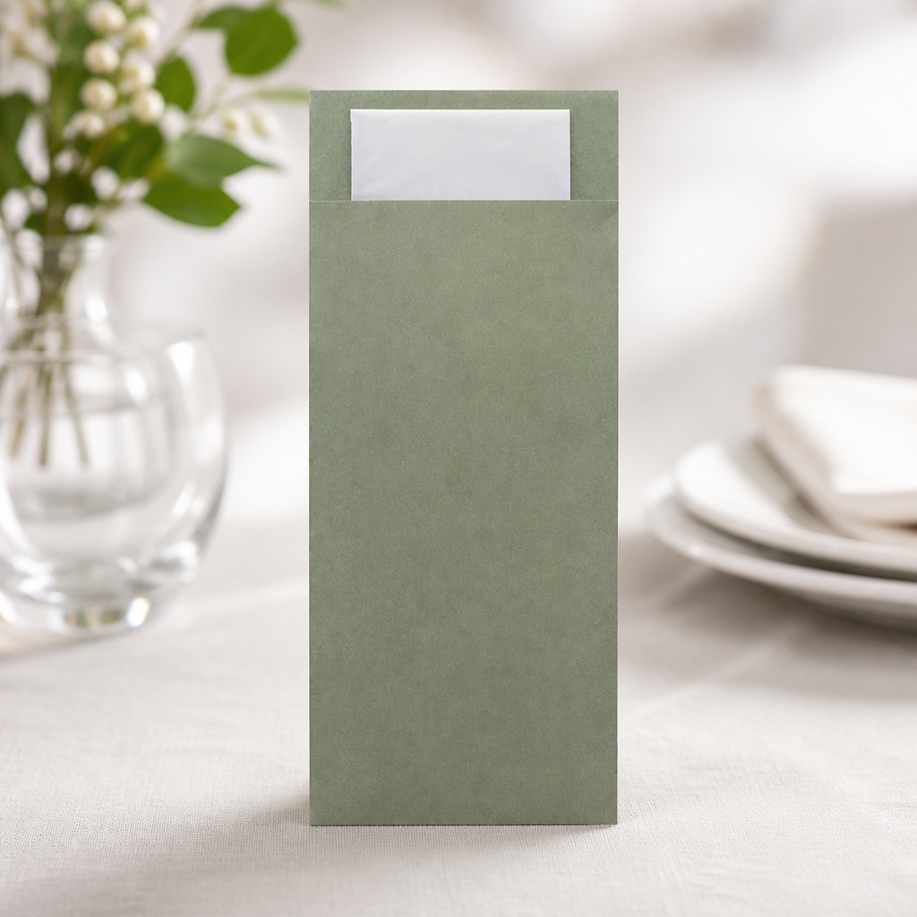 Commercial Cutlery Pouches with Napkin 500 Pack Green