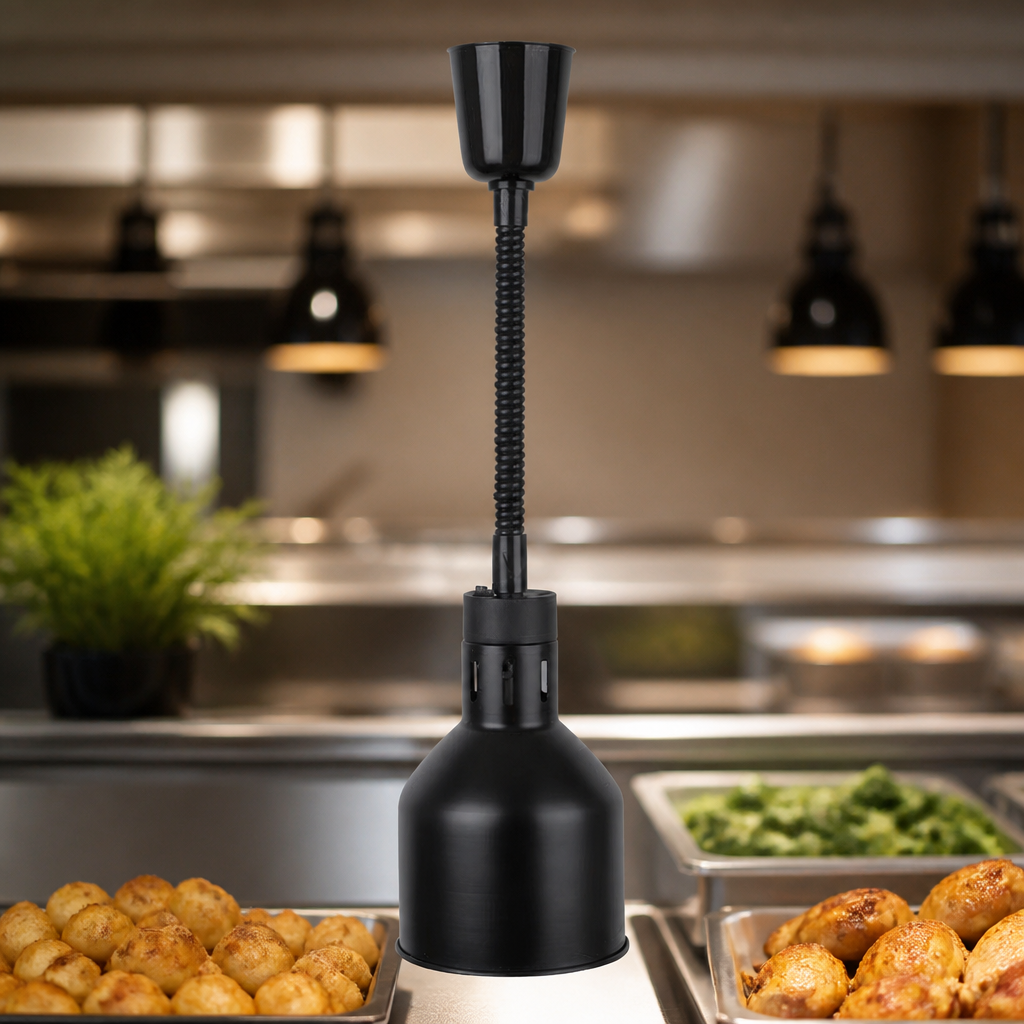 Commercial Retractable Heat Lamp 250W Matte Black Finish