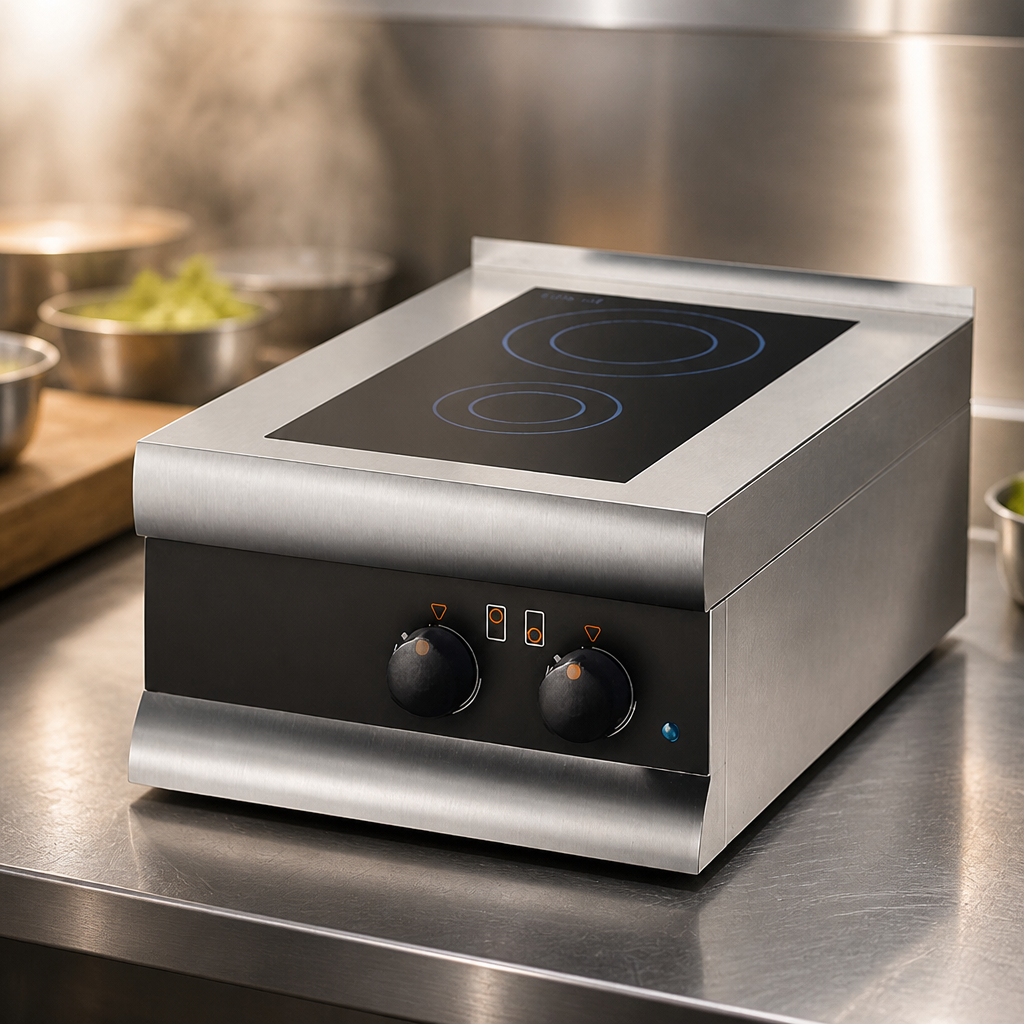 Commercial twin zone induction hob for catering kitchens