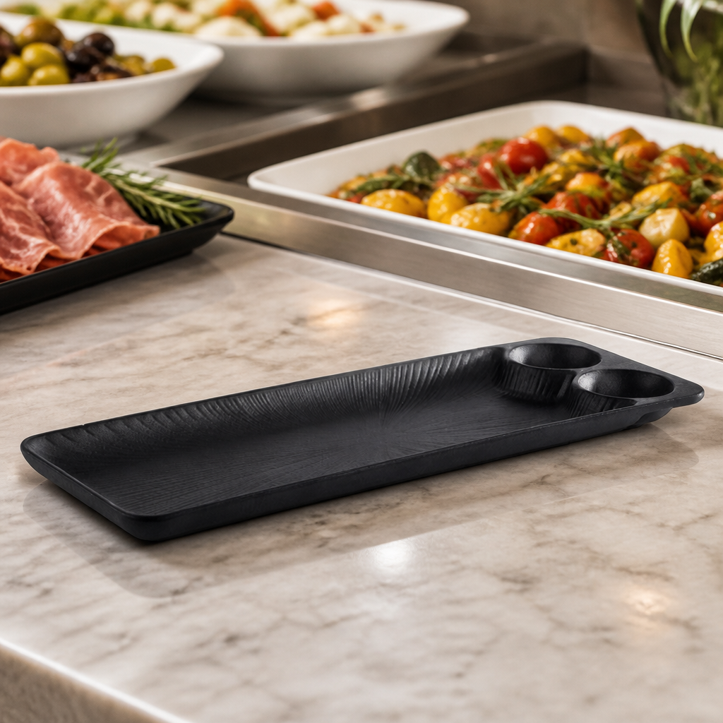 Commercial Melamine Tray Black 410x150mm Dishwasher Safe