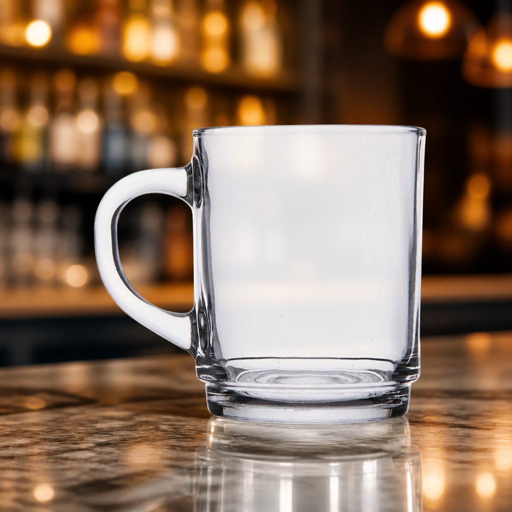 Set of 6 clear commercial stacking mugs 250ml for catering