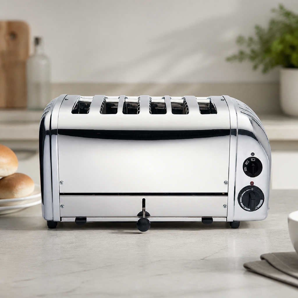 Commercial Bun Toaster 6 Slot Polished Steel 115mm Capacity