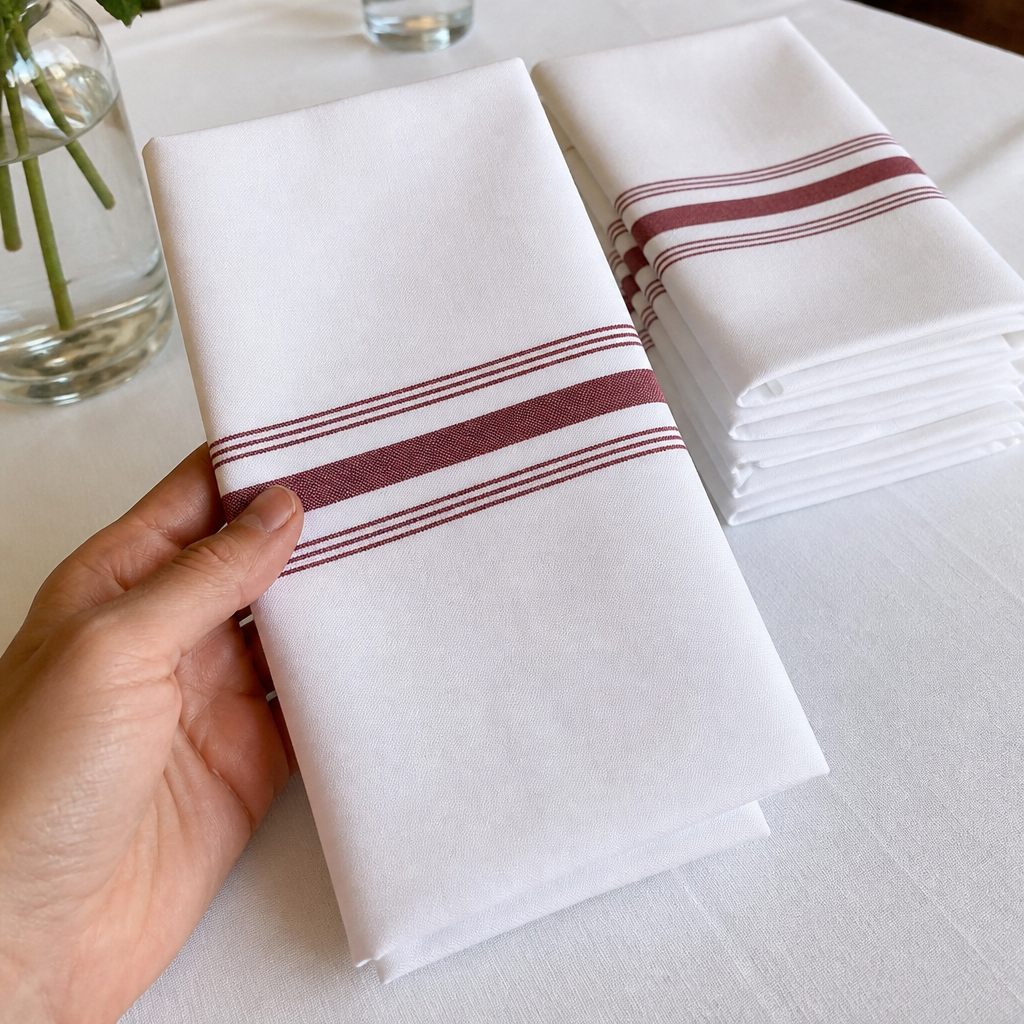 Commercial Fabric Napkins Burgundy Stripe 10 Pack 457x559mm