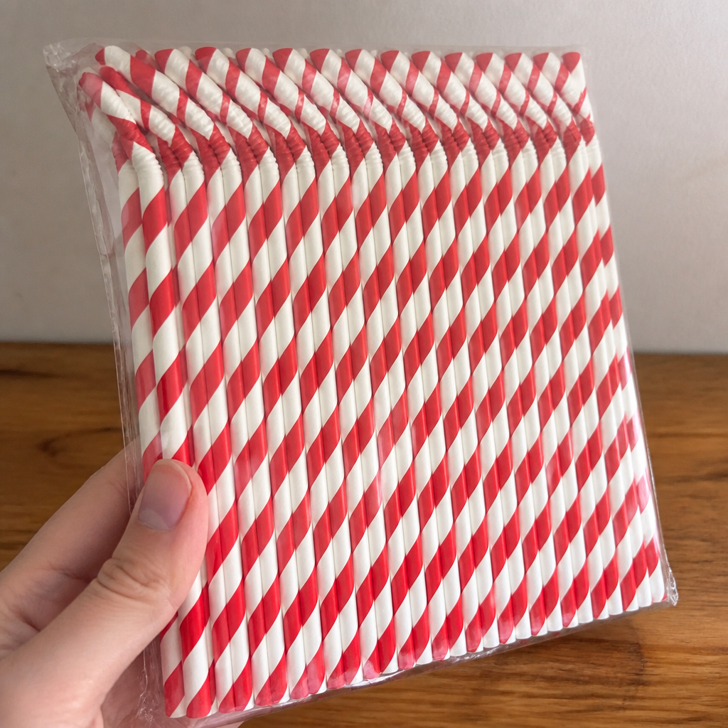 Compostable Bendy Paper Straws with Red Stripes 250 Pack