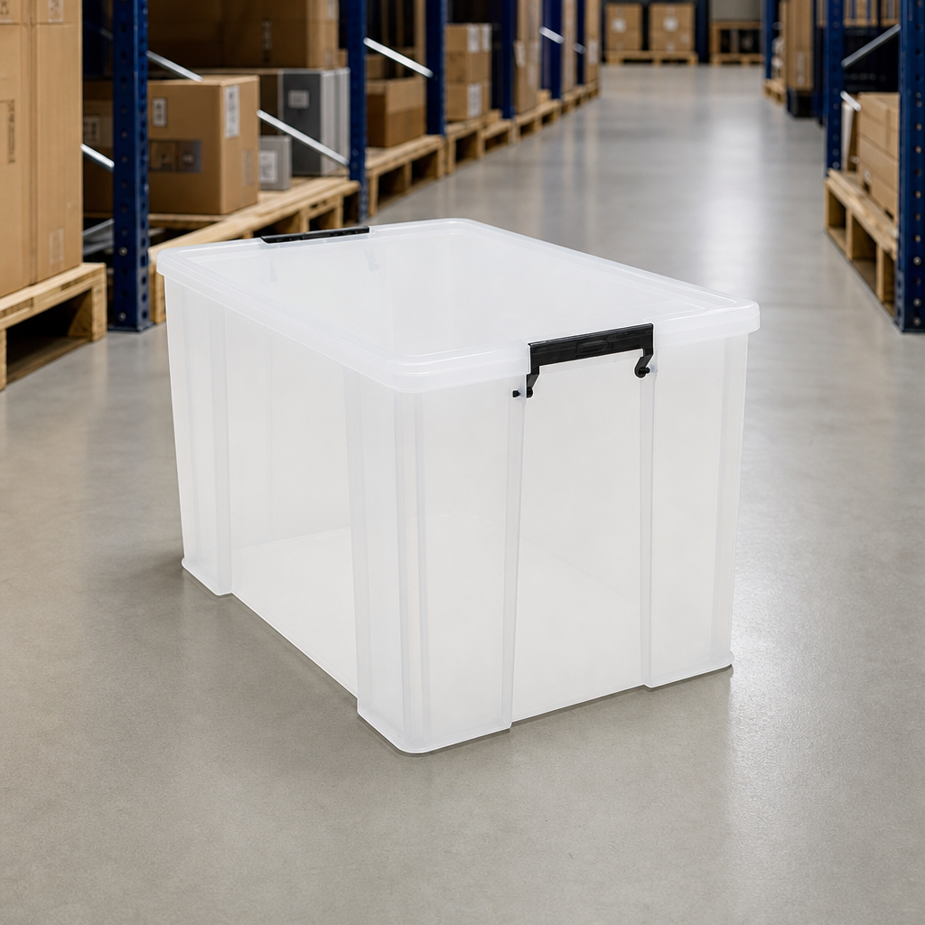 85 Litre Clear Plastic Storage Box with Clip Lock Lid