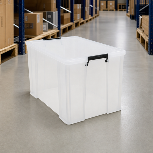 85 Litre Clear Plastic Storage Box with Clip Lock Lid