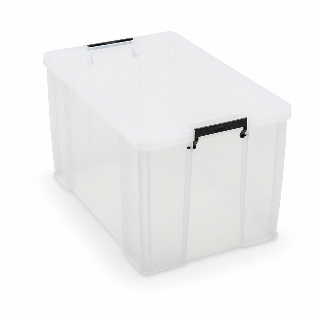 85 Litre Clear Plastic Storage Box with Clip Lock Lid