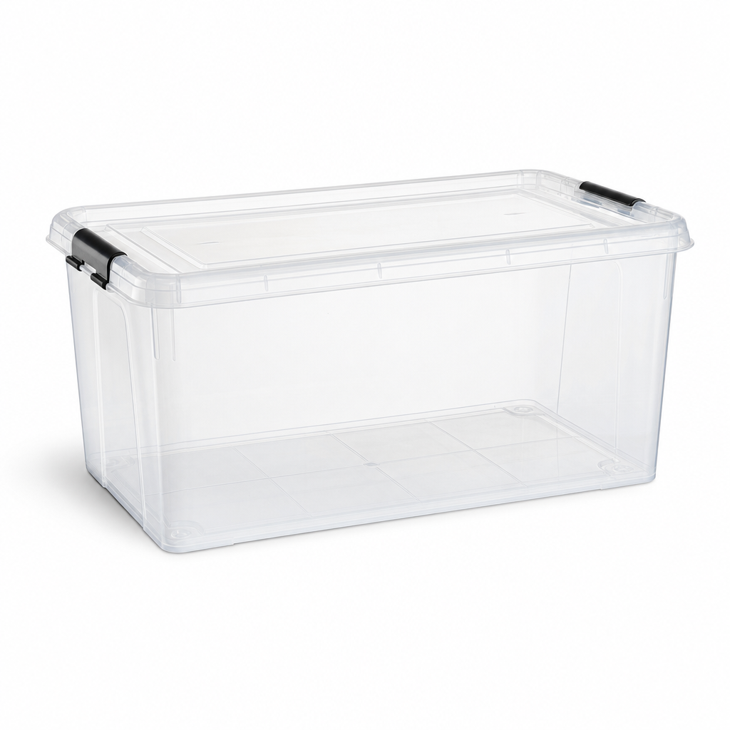 85 Litre Clear Plastic Storage Box with Clip Lock Lid
