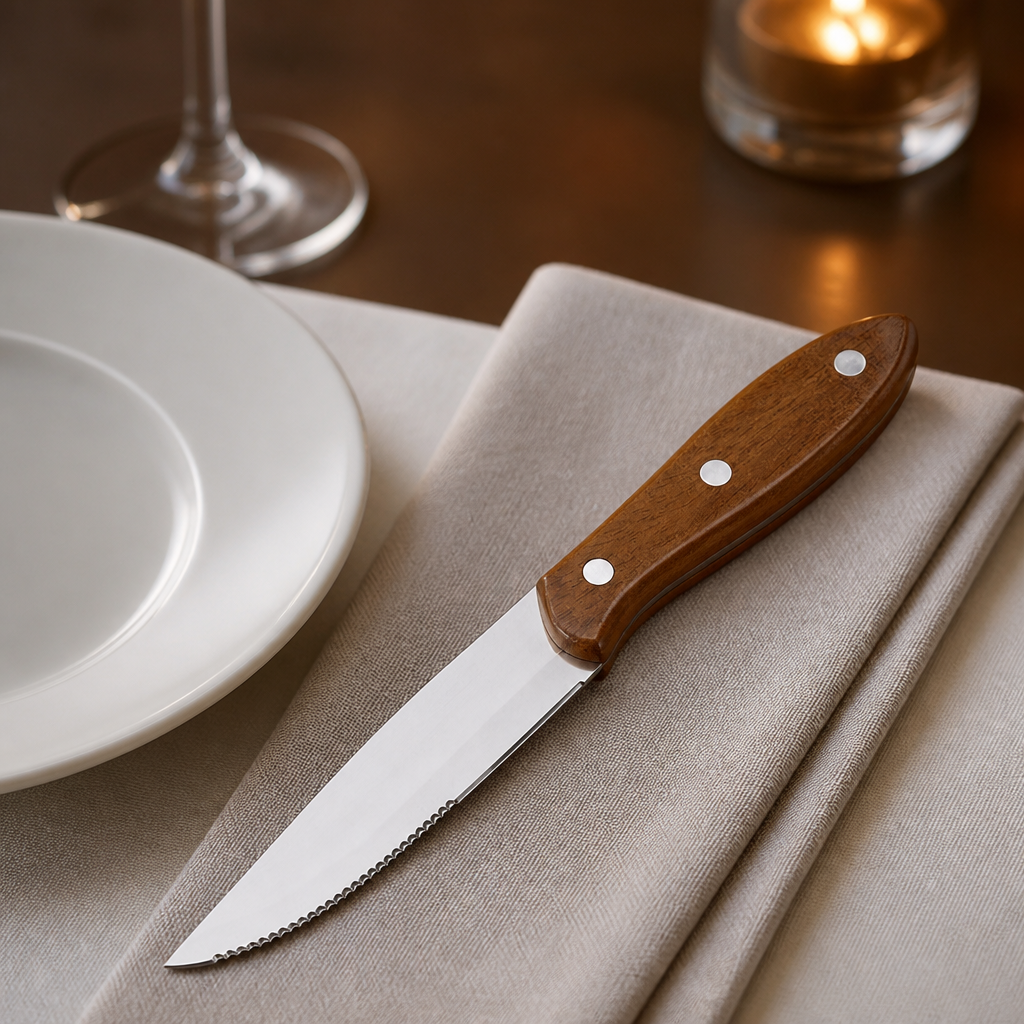 Commercial Jumbo Steak Knives 12 Pack with Wood Effect Handles