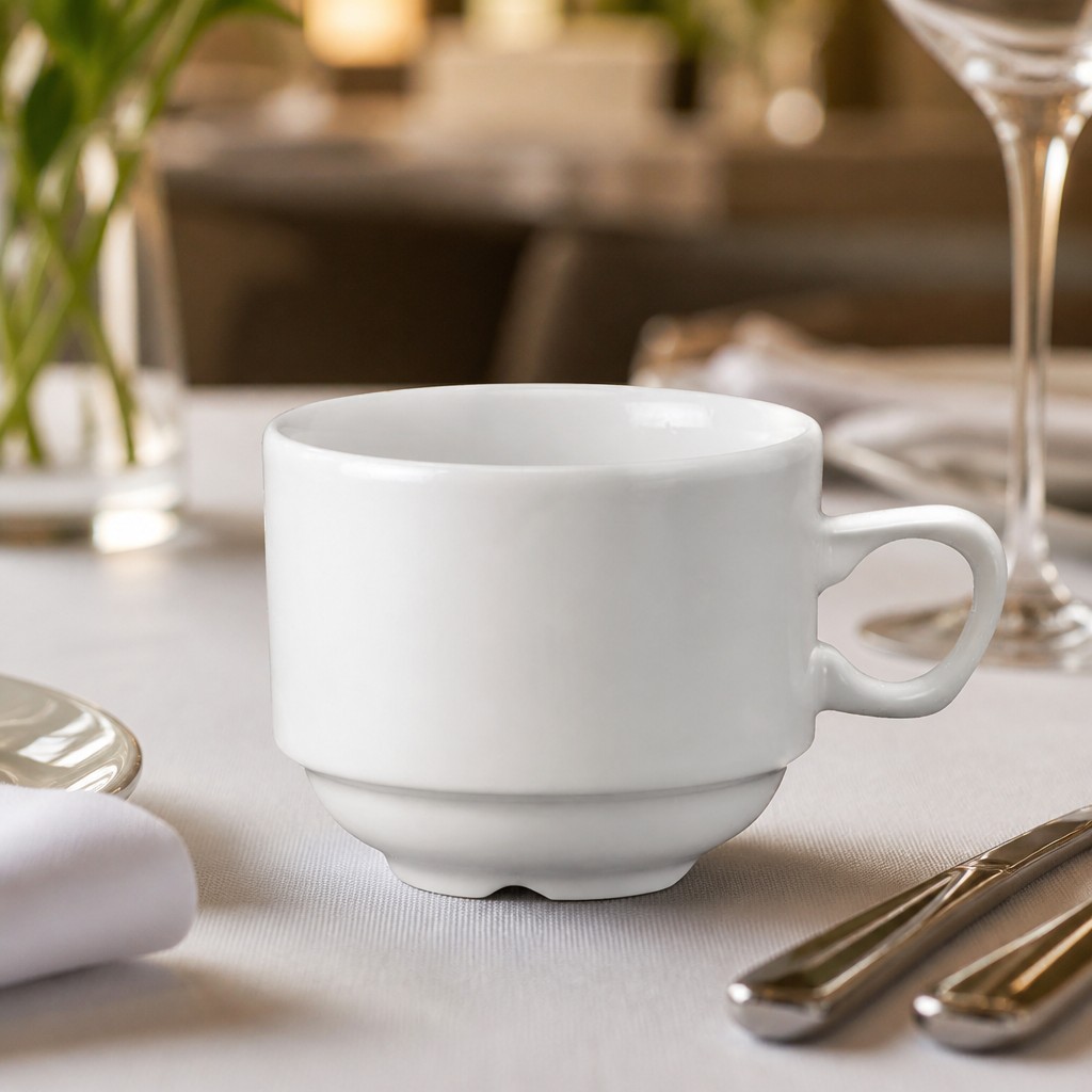 Commercial stackable tea cups 212ml in whiteware - 24 pack