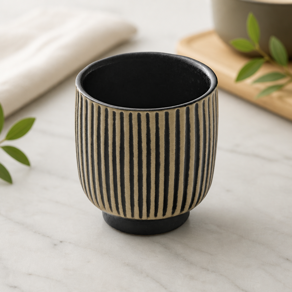 Commercial Stoneware Cups 100ml Black & 6 Pack