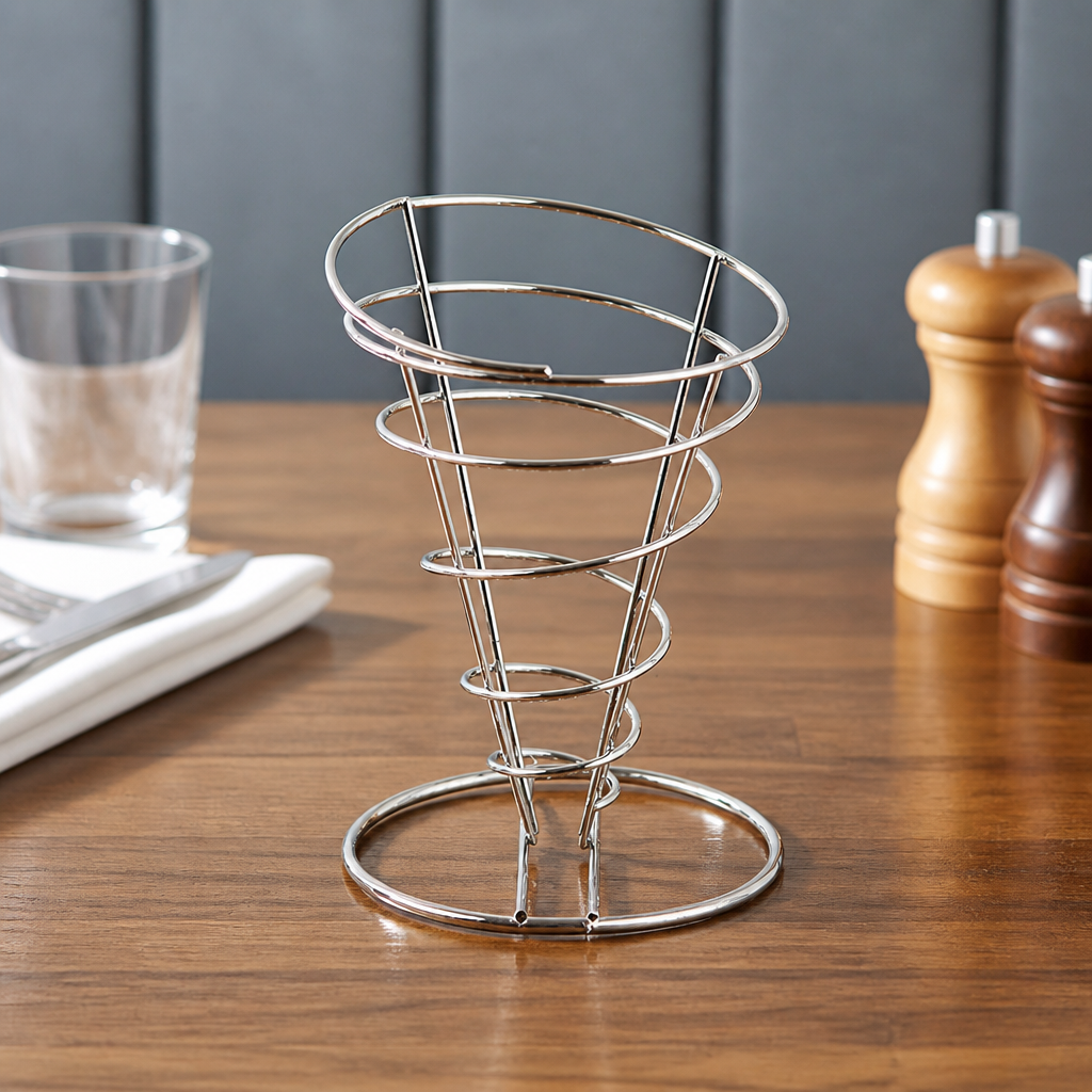 Commercial Stainless Steel Wire Chip Cone Holder 175mm High