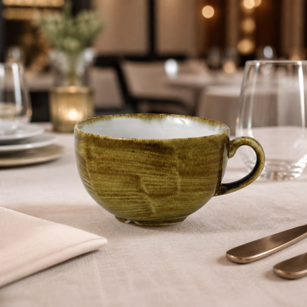 Commercial 12oz Olive Porcelain Cappuccino Cups 12 Pack