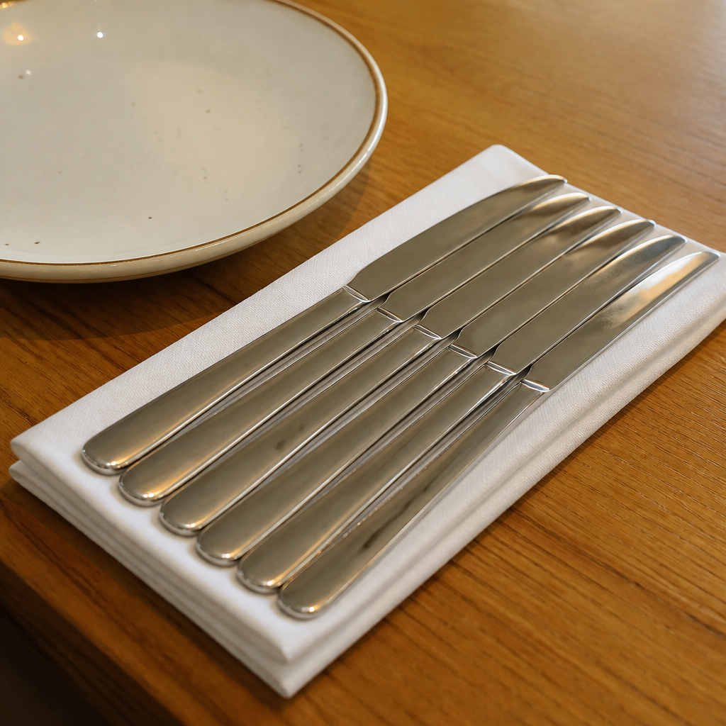 Set of 12 commercial stainless steel table knives, 227mm