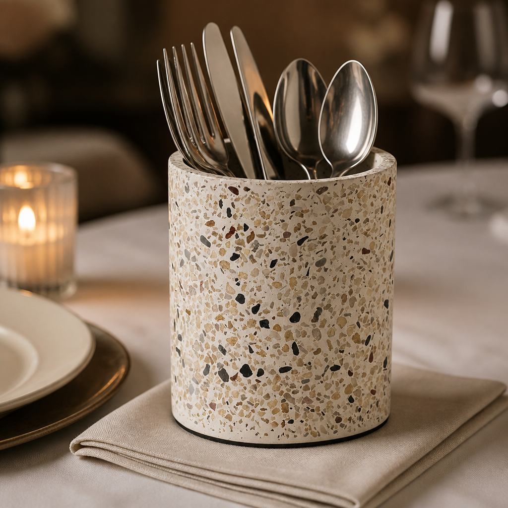 Commercial Terrazzo Cutlery Bin 135mm Height Concrete Storage