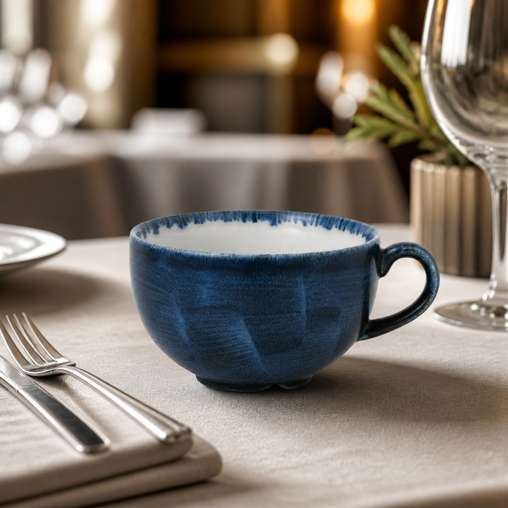 Commercial 8oz cappuccino cups in plume design, 12 pack