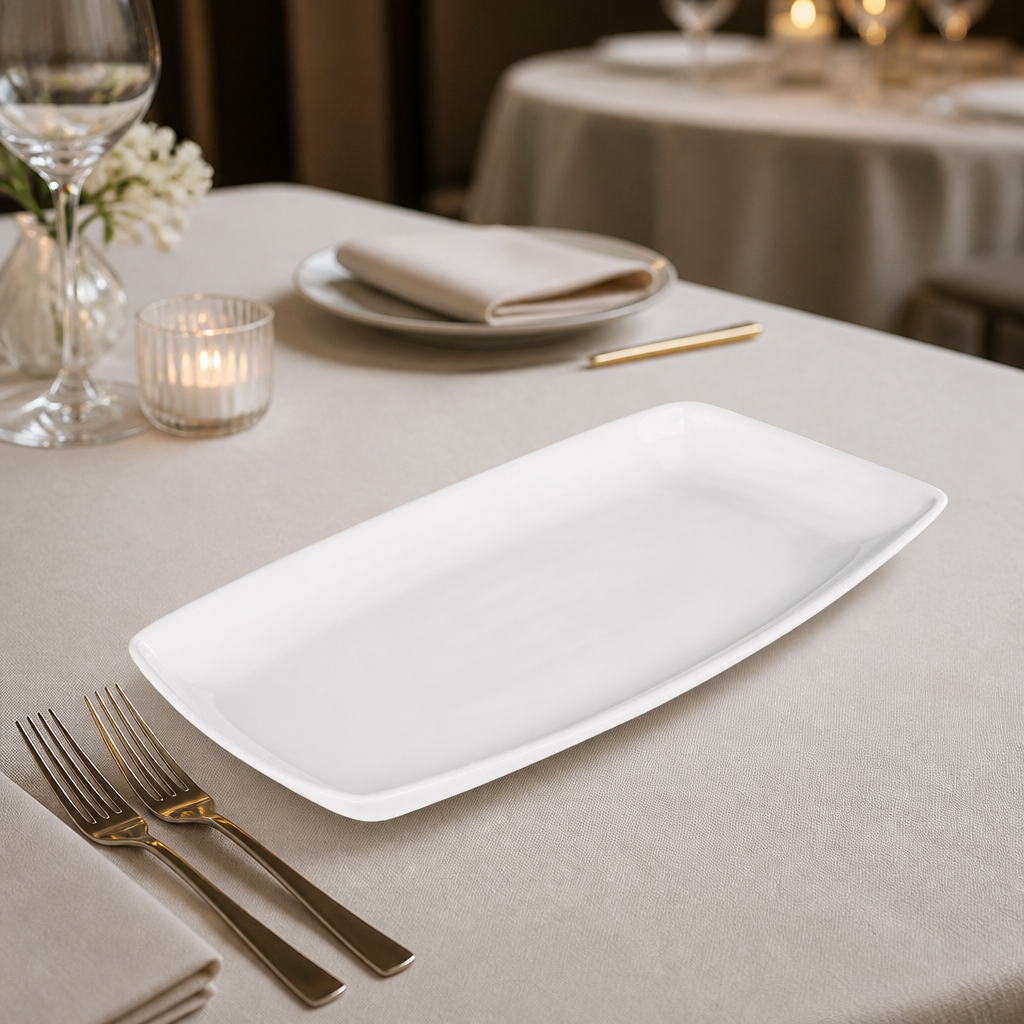 Commercial oblong plates 350x185mm porcelain 6 pack
