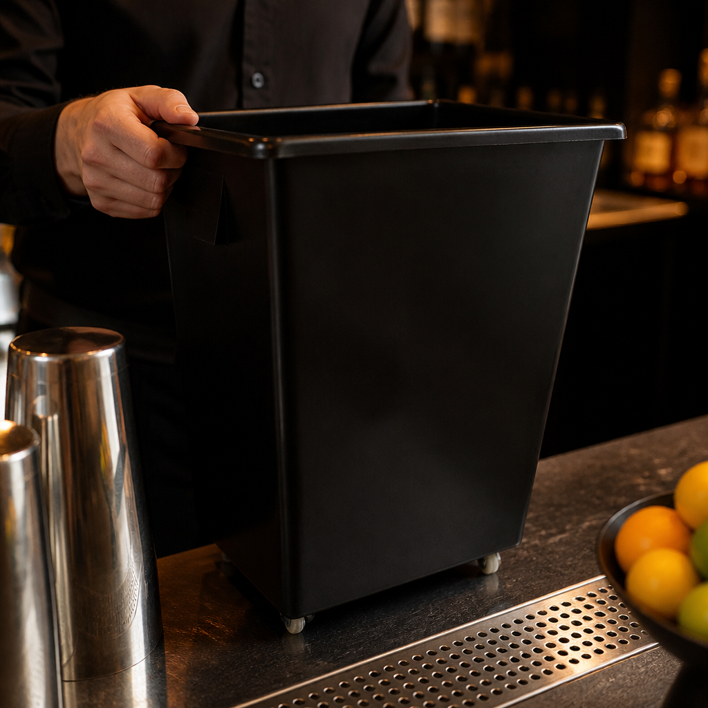 130L Commercial Bottle Skip in black durable polyethylene