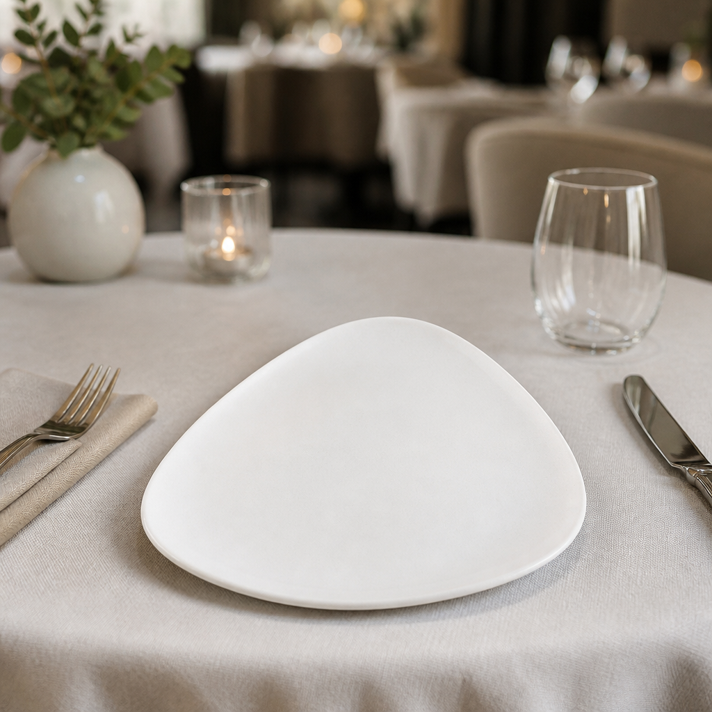 Commercial Vellum Triangle Plates 192mm Durable Ceramic 12 Pack
