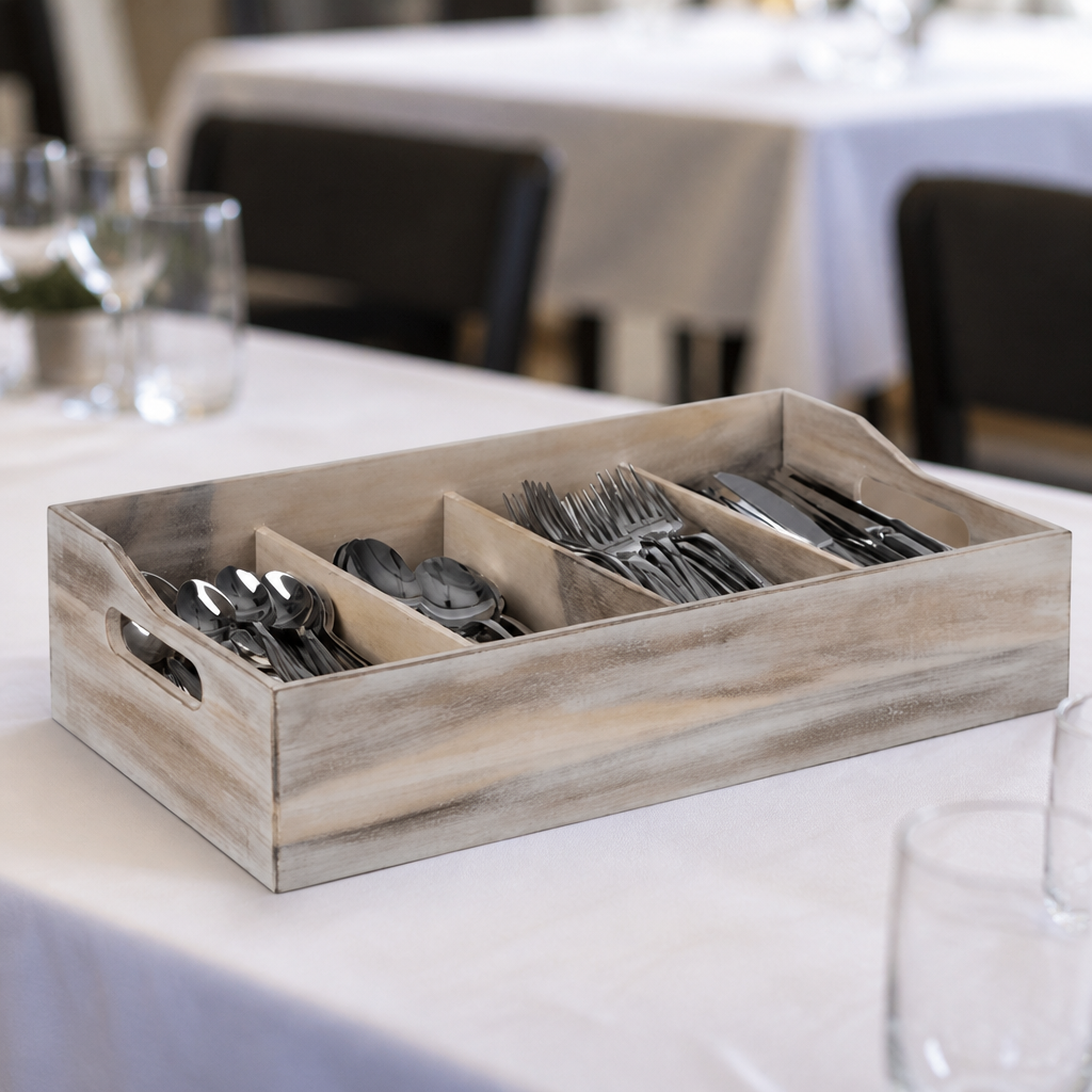 Commercial Cutlery Storage Box 510 x 280mm Wooden Design