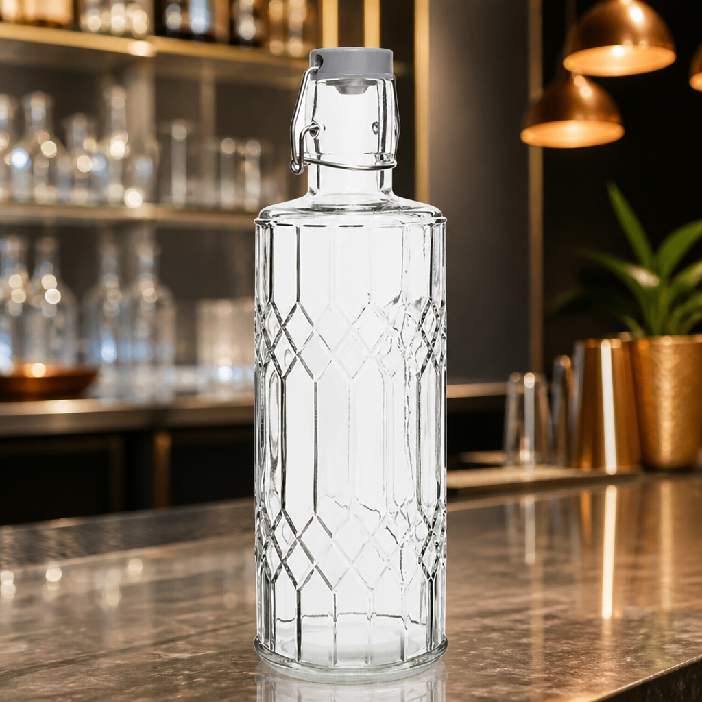 Commercial Glass Water Bottles 1Ltr Clear 6 Pack