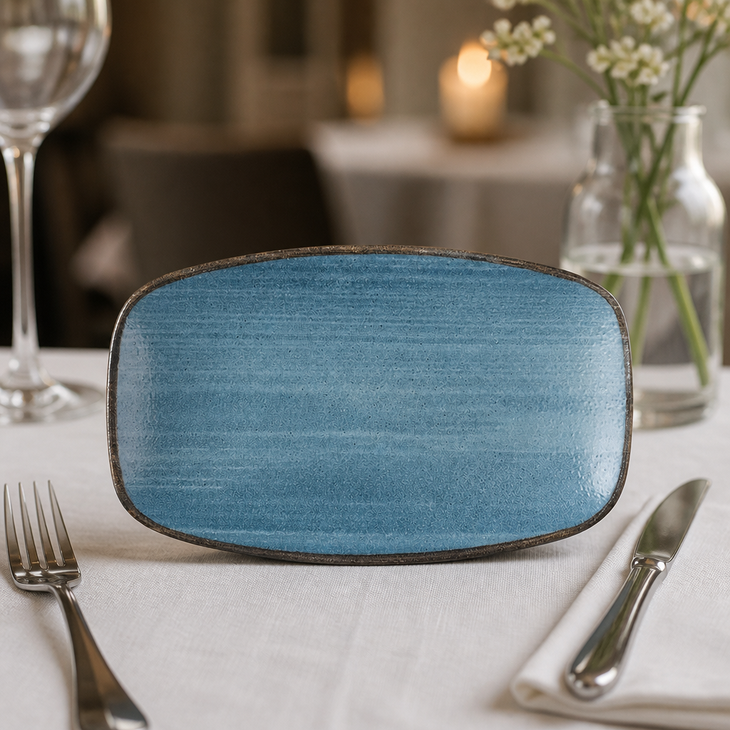 Commercial Oblong Chef's Plates 200mm Teal - 12 Pack