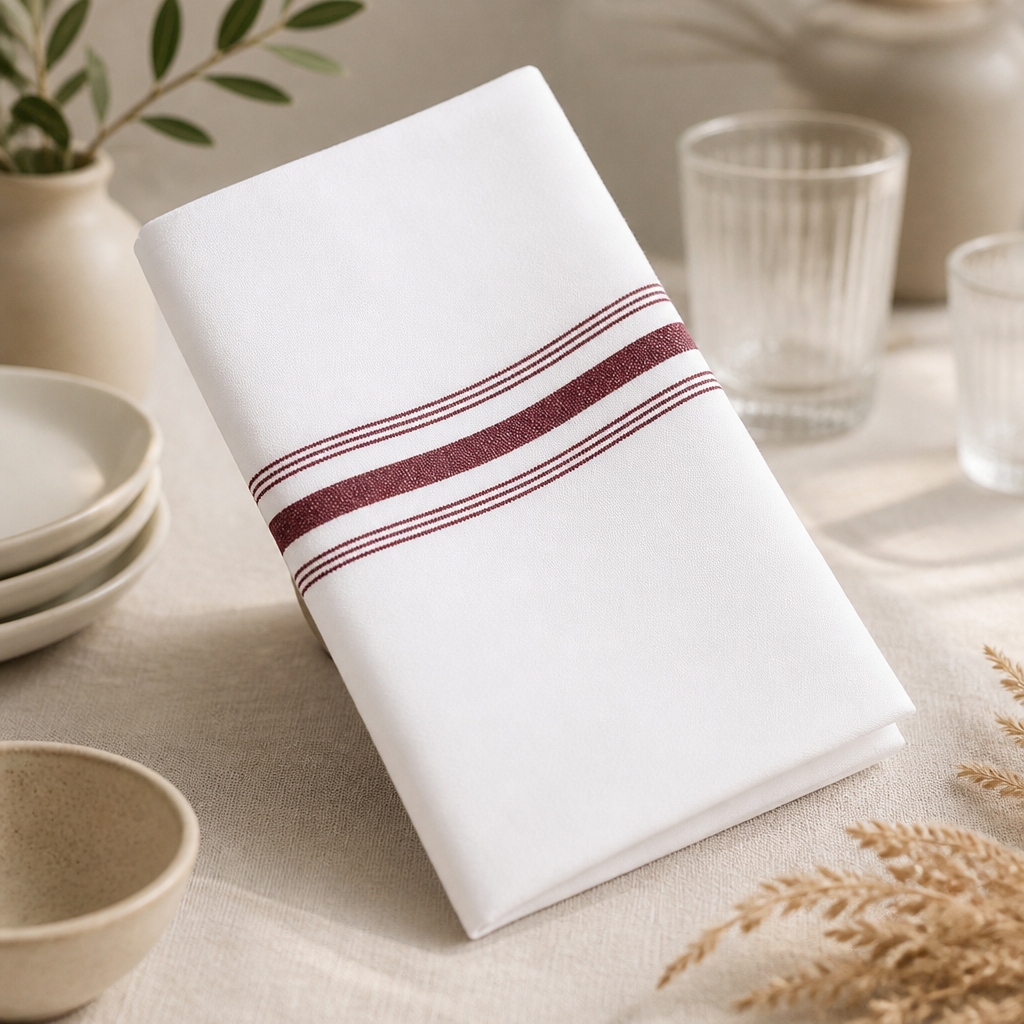 Commercial Fabric Napkins Burgundy Stripe 10 Pack 457x559mm