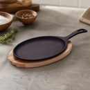 Commercial Cast Iron Fajita Sizzler with Teak Base 305x185mm