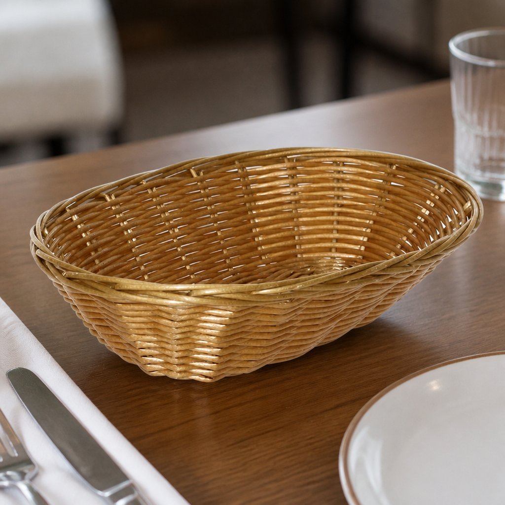 Commercial Poly Wicker Oval Food Baskets Set of 6