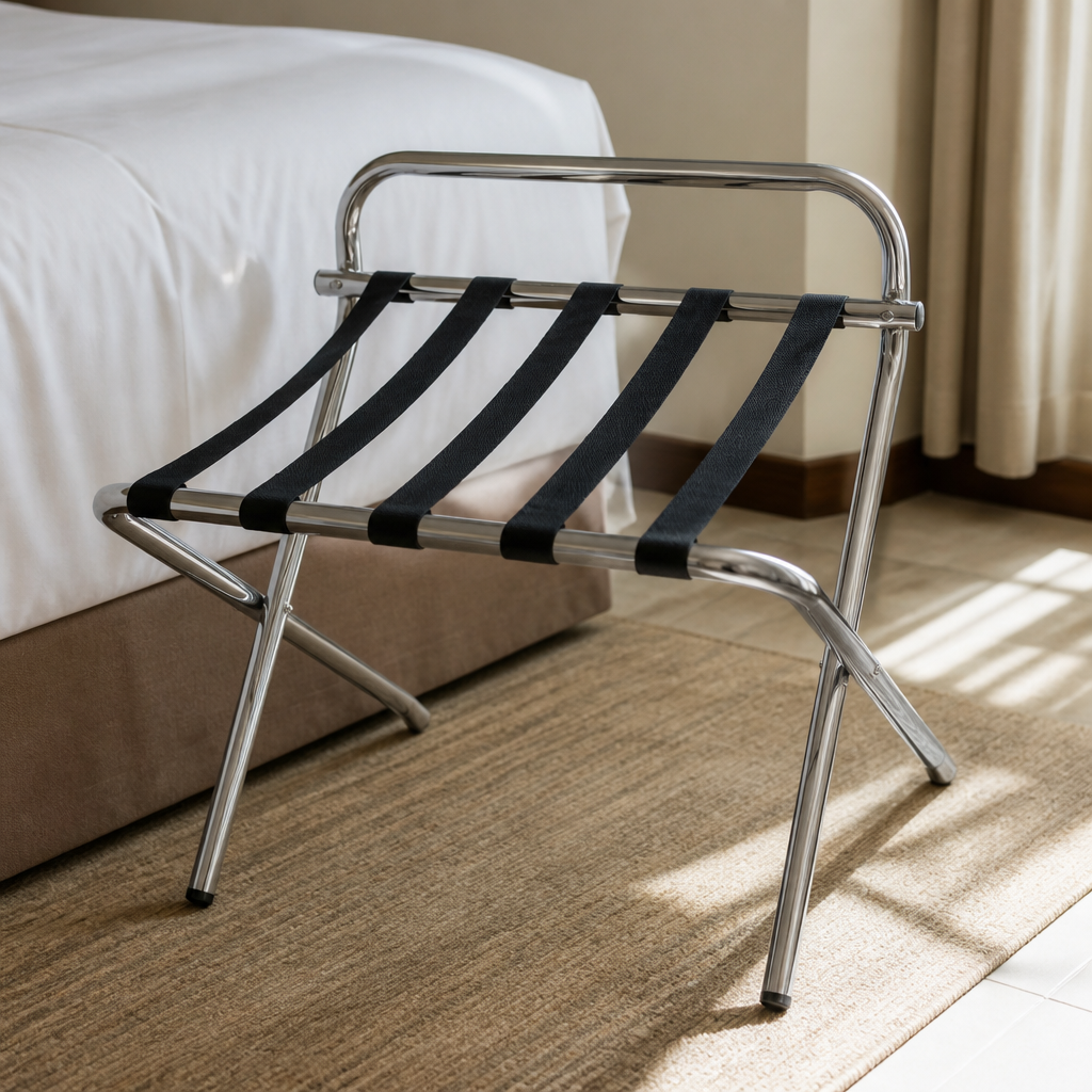 Commercial Rounded Luggage Rack with 25kg capacity in stainless steel
