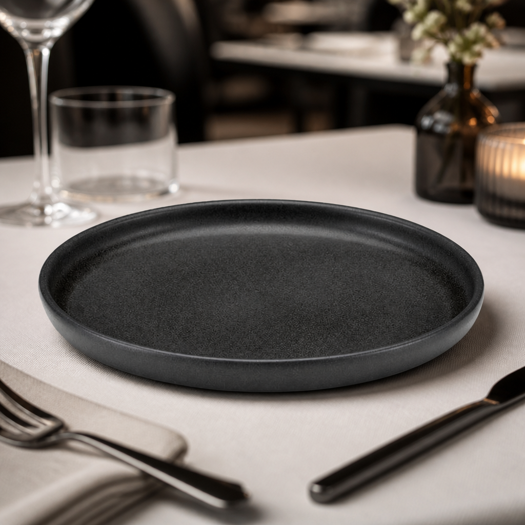 Commercial Walled Plates 220mm Black - 6 Pack Tableware