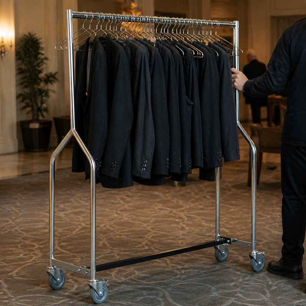 Heavy Duty Commercial Garment Rail with 25 Chrome Hangers