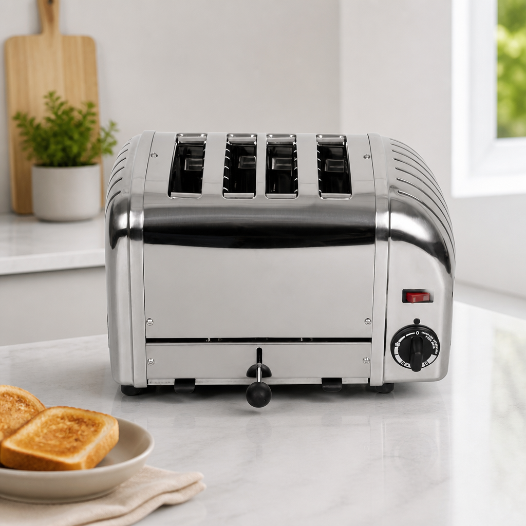 Commercial 4 Slot Bun Toaster Polished Stainless Steel