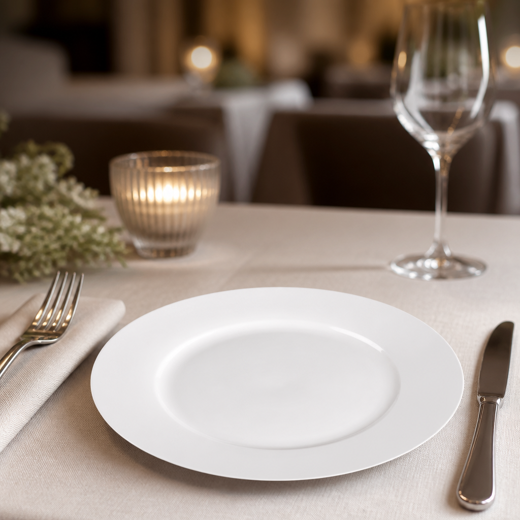 Commercial Wide Rim Plates 270mm Porcelain 4 Pack