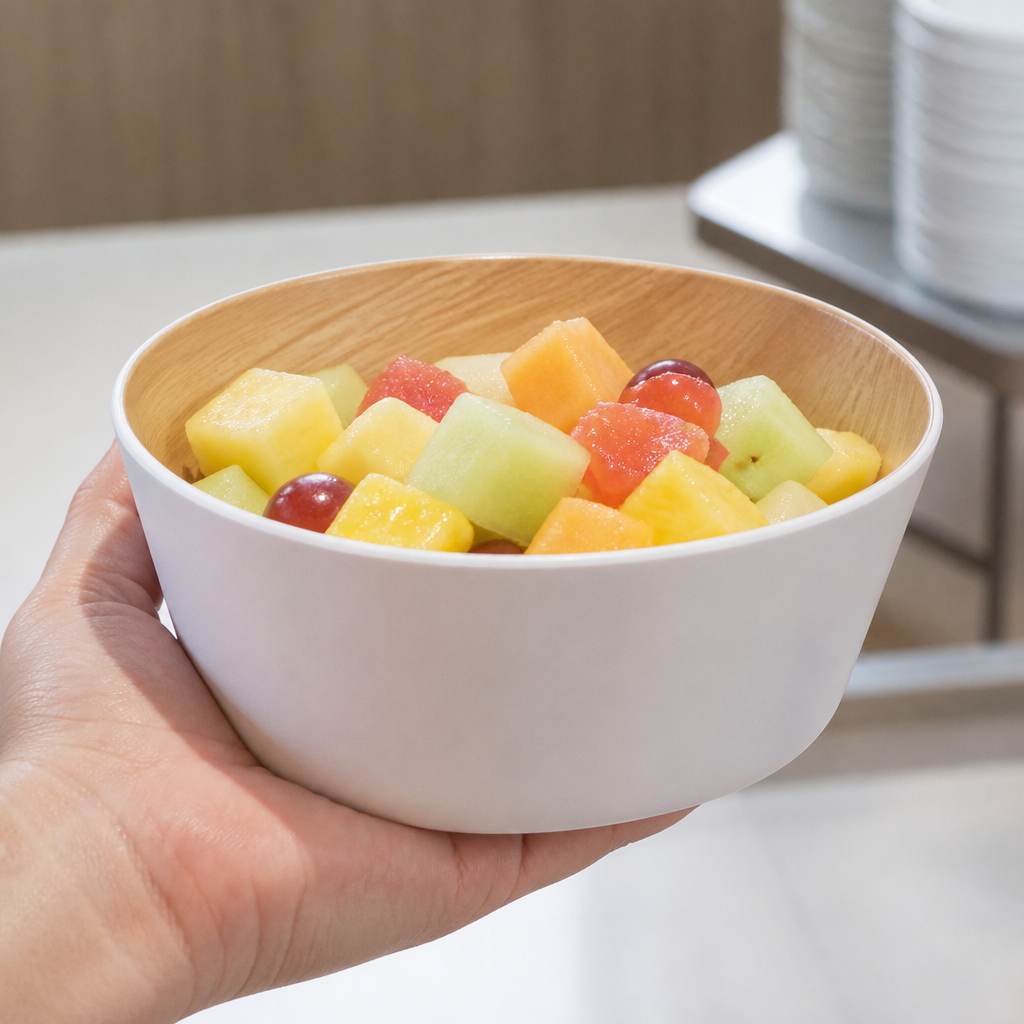 Commercial Melamine Bowl 150mm Ø 450ml Natural Wood Finish