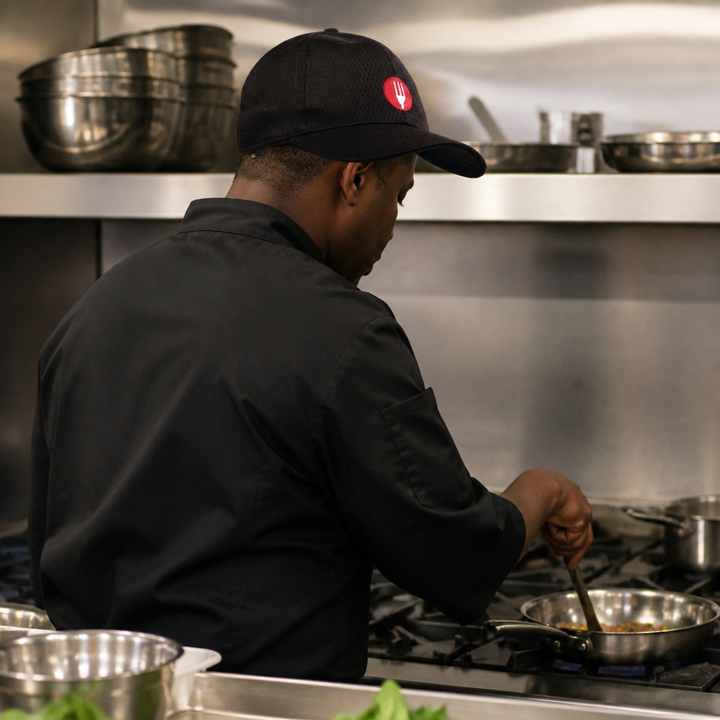 Cool Vent Black Chef Cap with Adjustable Fit for Comfort