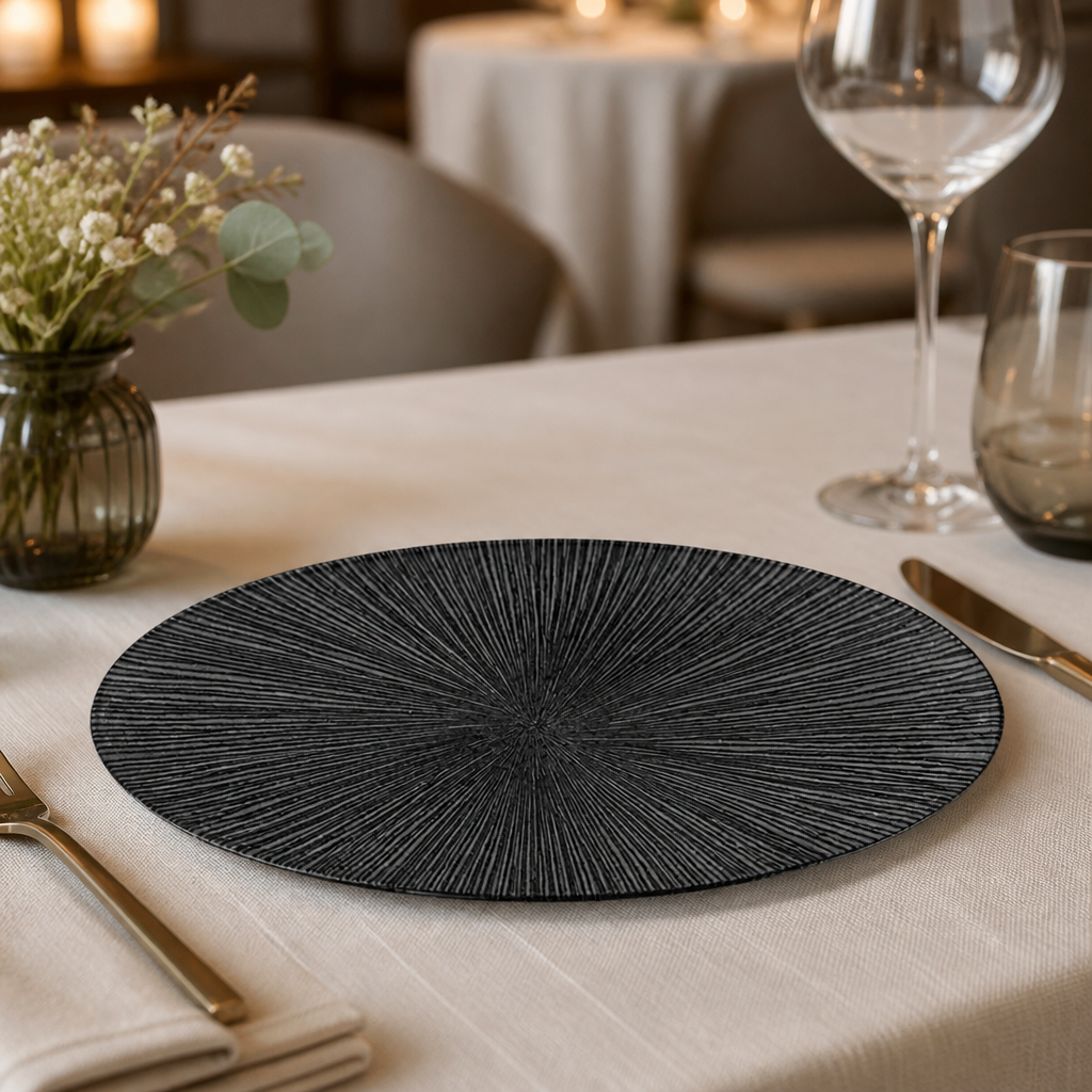 Set of 6 Commercial Black Chefs Plates 347x173mm