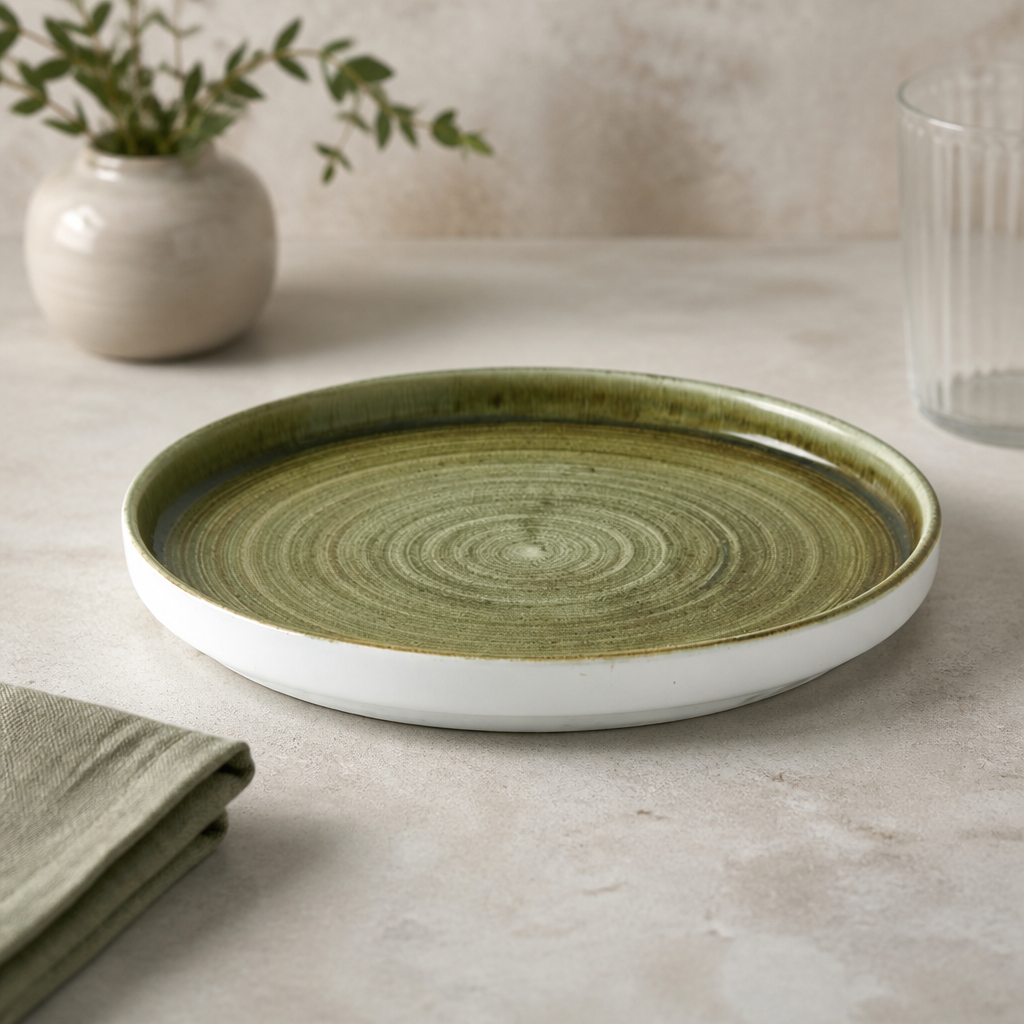 Commercial Plume Walled Plates Green 220mm 6 Pack