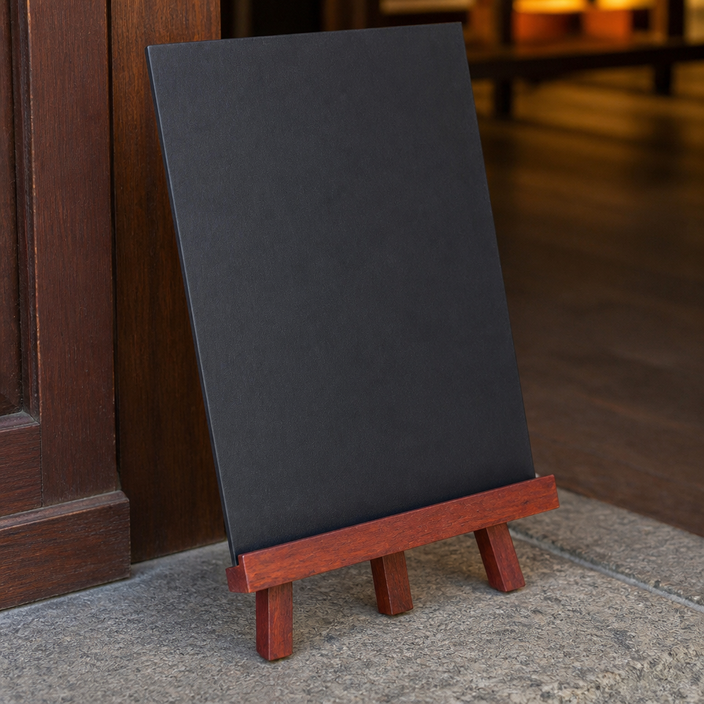 Tabletop easel for menus and message boards in red mahogany