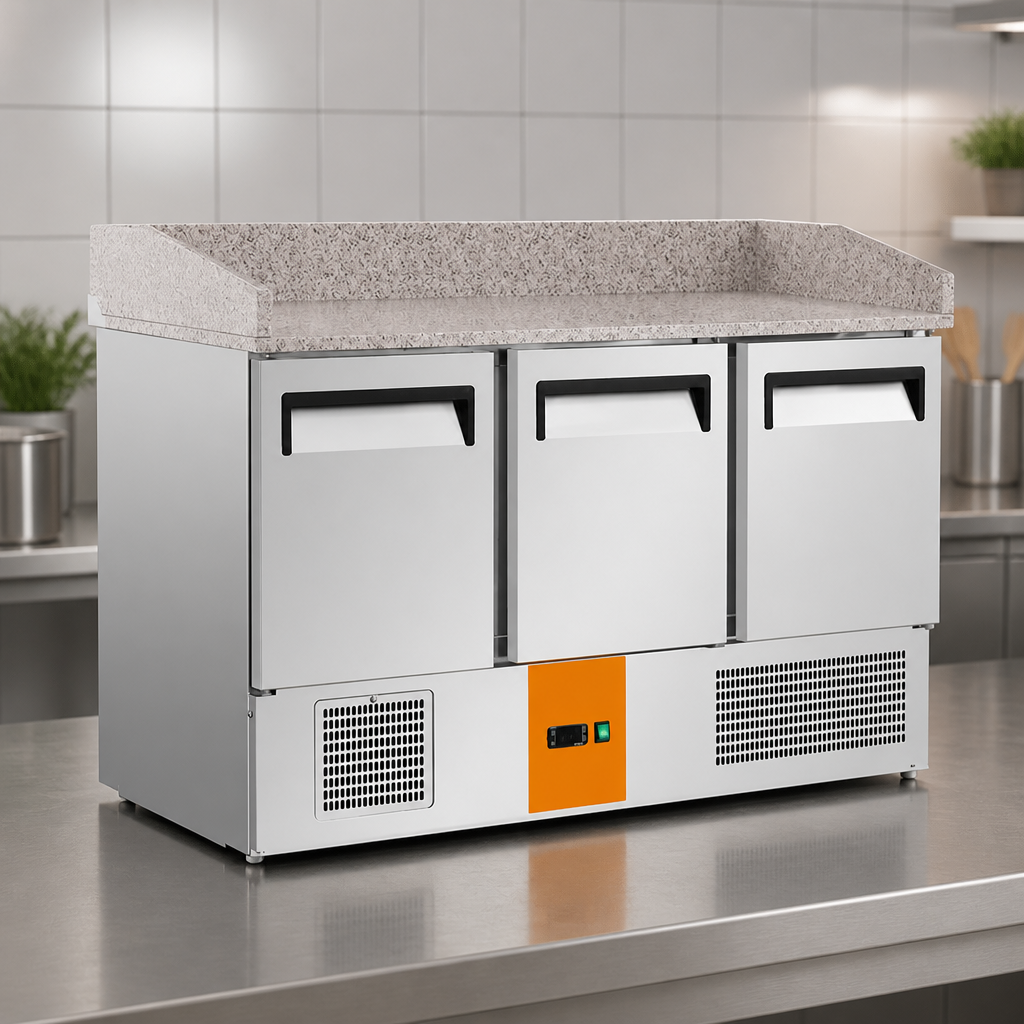 Commercial 3 Door Pizza Prep Counter Fridge 368Ltr Stainless Steel