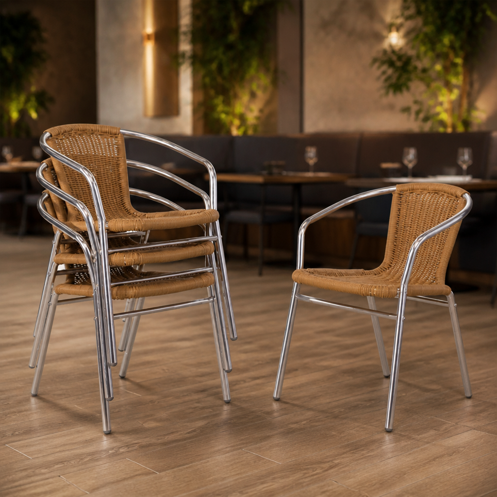 Commercial Outdoor Aluminium and PE Wicker Chairs 4 Pack