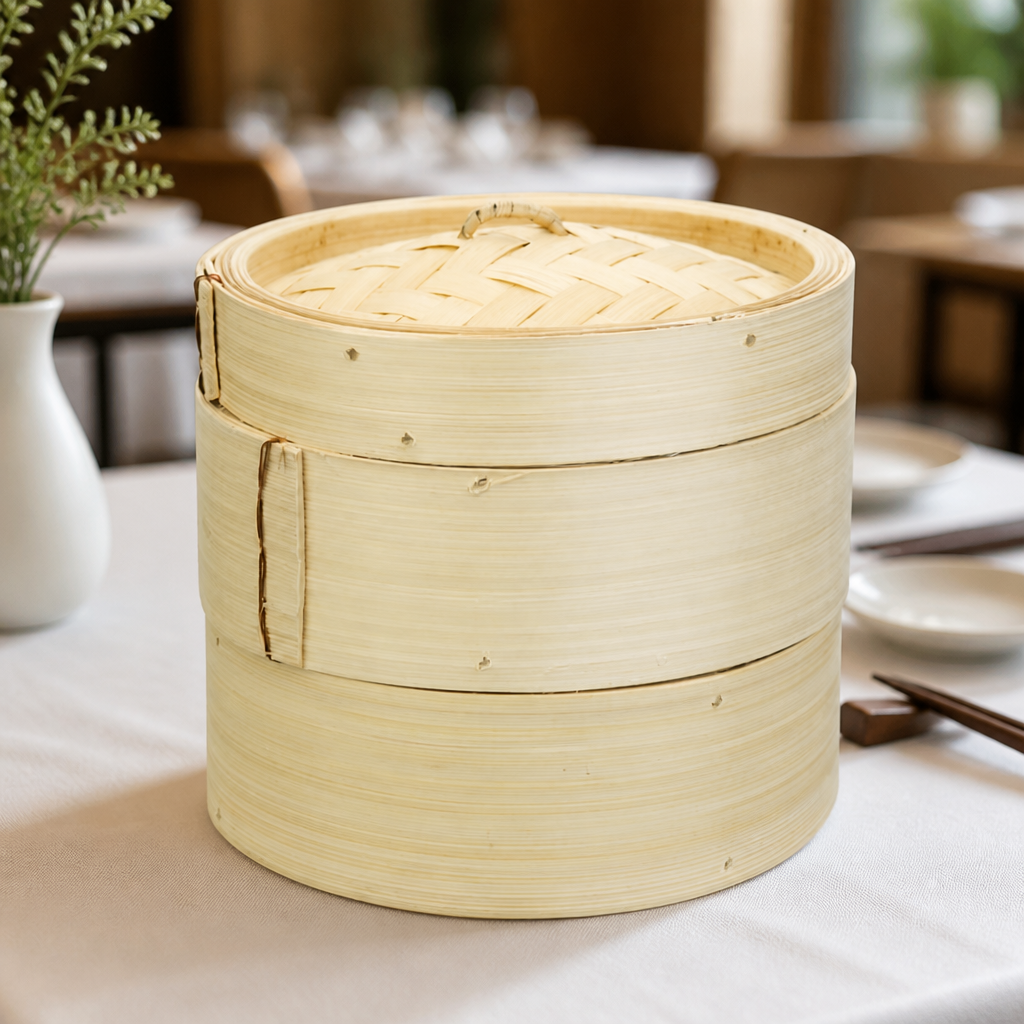 600ml Bamboo Food Steamer Serving Basket 2-Tier Design