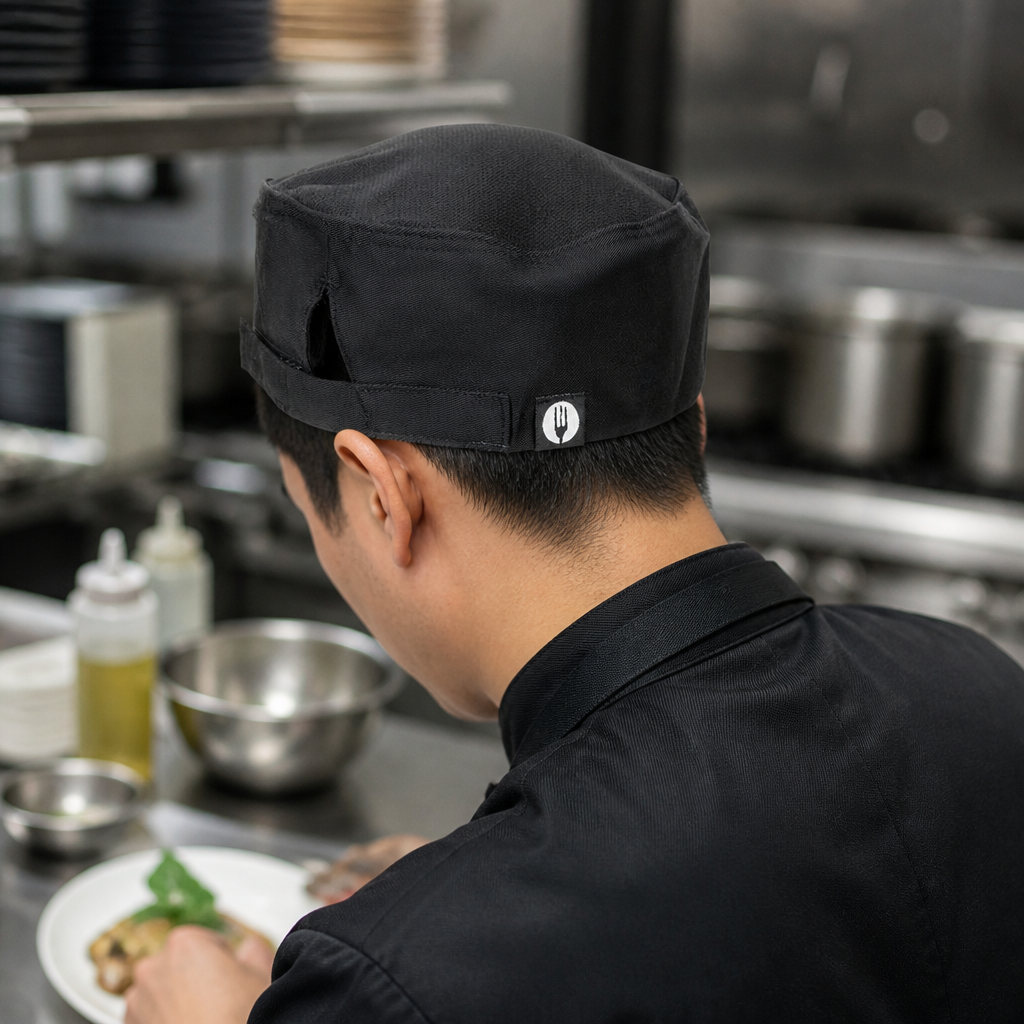 Commercial Adjustable Black Beanie for Catering Professionals